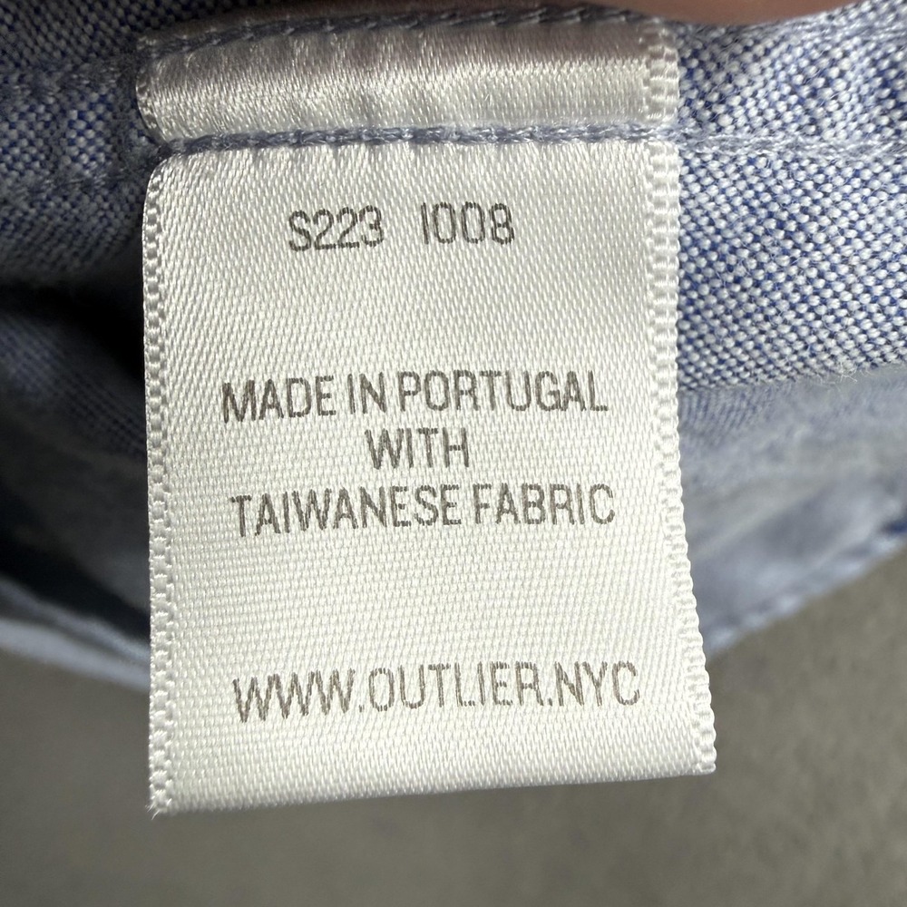 Outlier Shirt Mens XS Blue Solid Long Sleeve Button Up Casual Woven Cotton Nylon - Picture 4 of 10
